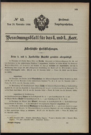 Kaiserlich-königliches Armee-Verordnungsblatt: Personal-Angelegenheiten 18901129 Seite: 1