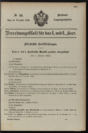 Kaiserlich-königliches Armee-Verordnungsblatt: Personal-Angelegenheiten 18901224 Seite: 1