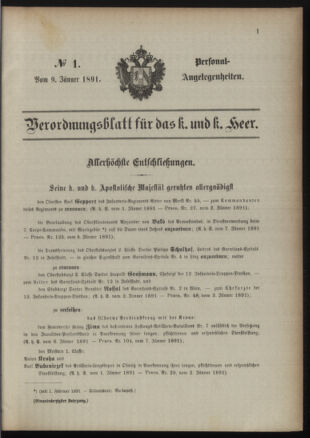 Kaiserlich-königliches Armee-Verordnungsblatt: Personal-Angelegenheiten 18910109 Seite: 1