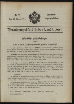 Kaiserlich-königliches Armee-Verordnungsblatt: Personal-Angelegenheiten 18910122 Seite: 1