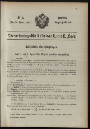 Kaiserlich-königliches Armee-Verordnungsblatt: Personal-Angelegenheiten 18910130 Seite: 1