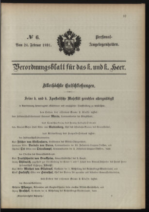 Kaiserlich-königliches Armee-Verordnungsblatt: Personal-Angelegenheiten 18910224 Seite: 1