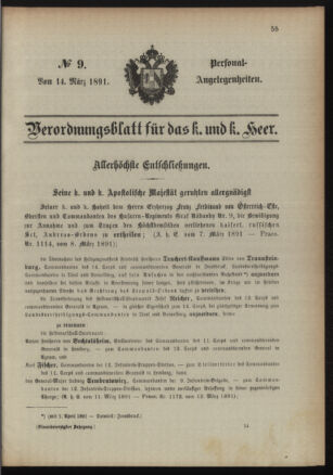 Kaiserlich-königliches Armee-Verordnungsblatt: Personal-Angelegenheiten 18910314 Seite: 1