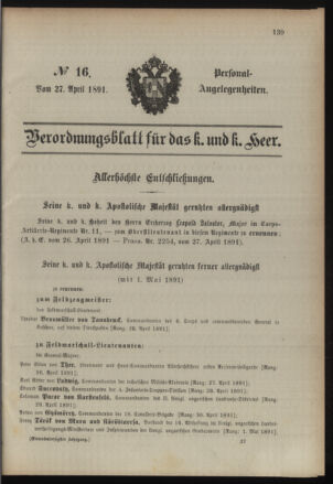 Kaiserlich-königliches Armee-Verordnungsblatt: Personal-Angelegenheiten 18910427 Seite: 25