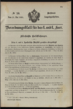 Kaiserlich-königliches Armee-Verordnungsblatt: Personal-Angelegenheiten 18910521 Seite: 1