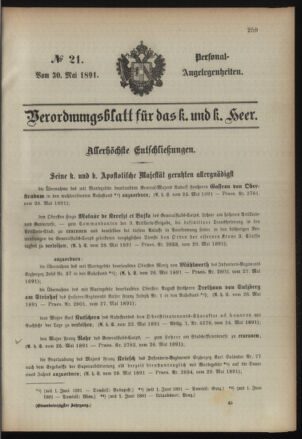 Kaiserlich-königliches Armee-Verordnungsblatt: Personal-Angelegenheiten 18910530 Seite: 1