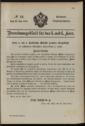 Kaiserlich-königliches Armee-Verordnungsblatt: Personal-Angelegenheiten 18910630 Seite: 1