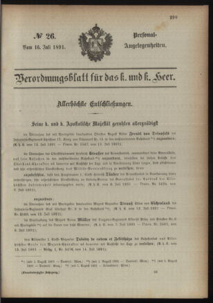 Kaiserlich-königliches Armee-Verordnungsblatt: Personal-Angelegenheiten 18910716 Seite: 1