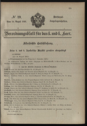 Kaiserlich-königliches Armee-Verordnungsblatt: Personal-Angelegenheiten 18910818 Seite: 1