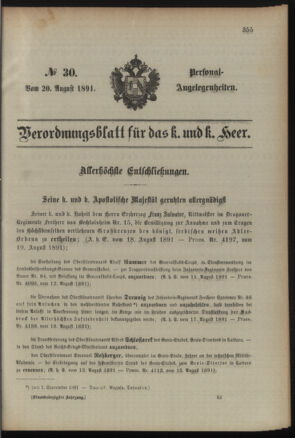 Kaiserlich-königliches Armee-Verordnungsblatt: Personal-Angelegenheiten 18910820 Seite: 1