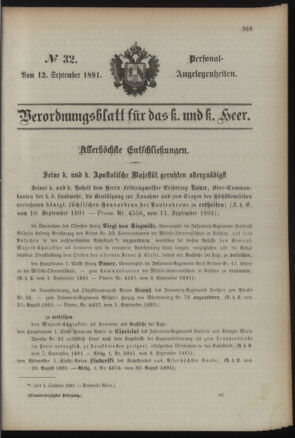 Kaiserlich-königliches Armee-Verordnungsblatt: Personal-Angelegenheiten 18910912 Seite: 1