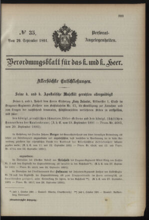 Kaiserlich-königliches Armee-Verordnungsblatt: Personal-Angelegenheiten 18910929 Seite: 1