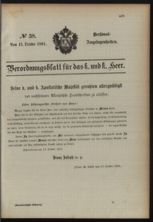 Kaiserlich-königliches Armee-Verordnungsblatt: Personal-Angelegenheiten 18911017 Seite: 1