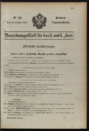 Kaiserlich-königliches Armee-Verordnungsblatt: Personal-Angelegenheiten 18911024 Seite: 1