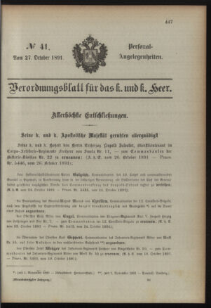 Kaiserlich-königliches Armee-Verordnungsblatt: Personal-Angelegenheiten 18911027 Seite: 1