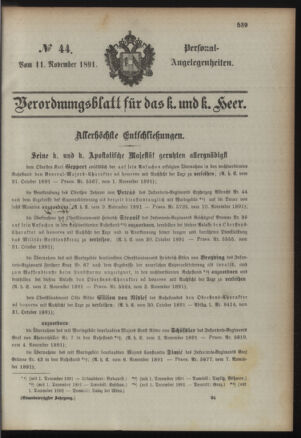 Kaiserlich-königliches Armee-Verordnungsblatt: Personal-Angelegenheiten 18911111 Seite: 1