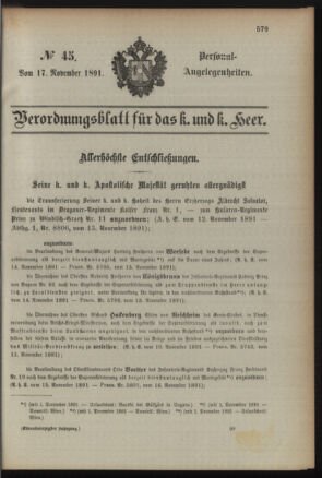 Kaiserlich-königliches Armee-Verordnungsblatt: Personal-Angelegenheiten 18911117 Seite: 1