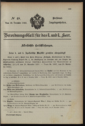 Kaiserlich-königliches Armee-Verordnungsblatt: Personal-Angelegenheiten 18911210 Seite: 1