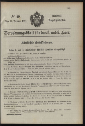 Kaiserlich-königliches Armee-Verordnungsblatt: Personal-Angelegenheiten 18911221 Seite: 1