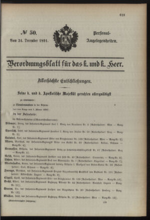 Kaiserlich-königliches Armee-Verordnungsblatt: Personal-Angelegenheiten 18911224 Seite: 1