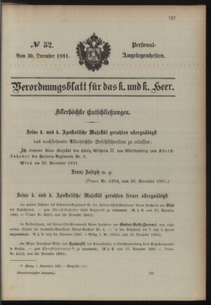 Kaiserlich-königliches Armee-Verordnungsblatt: Personal-Angelegenheiten 18911230 Seite: 1