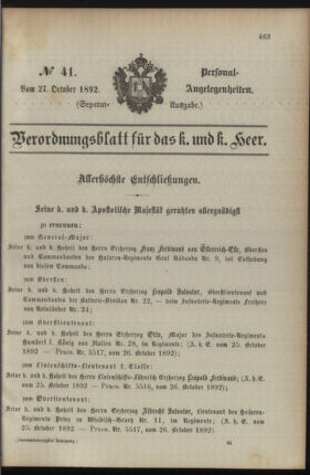 Kaiserlich-königliches Armee-Verordnungsblatt: Personal-Angelegenheiten 18921027 Seite: 9