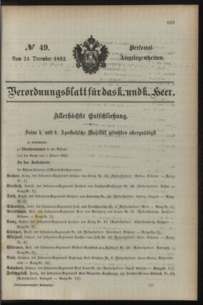 Kaiserlich-königliches Armee-Verordnungsblatt: Personal-Angelegenheiten 18921224 Seite: 11