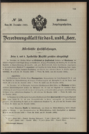 Kaiserlich-königliches Armee-Verordnungsblatt: Personal-Angelegenheiten 18921230 Seite: 1