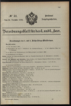 Kaiserlich-königliches Armee-Verordnungsblatt: Personal-Angelegenheiten 18921230 Seite: 17