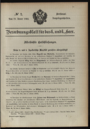 Kaiserlich-königliches Armee-Verordnungsblatt: Personal-Angelegenheiten 18930118 Seite: 1