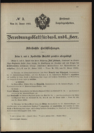 Kaiserlich-königliches Armee-Verordnungsblatt: Personal-Angelegenheiten 18930124 Seite: 1