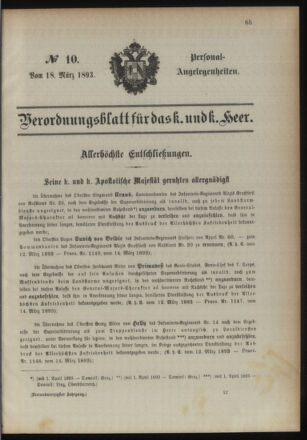 Kaiserlich-königliches Armee-Verordnungsblatt: Personal-Angelegenheiten 18930318 Seite: 1