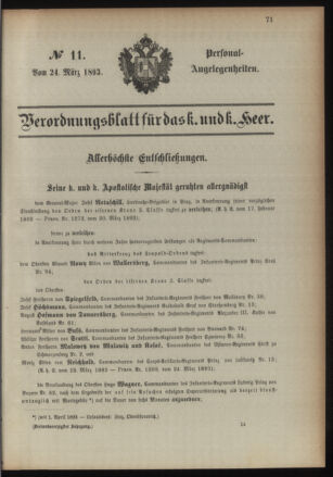 Kaiserlich-königliches Armee-Verordnungsblatt: Personal-Angelegenheiten 18930324 Seite: 1