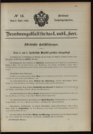 Kaiserlich-königliches Armee-Verordnungsblatt: Personal-Angelegenheiten 18930406 Seite: 1