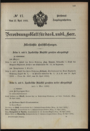 Kaiserlich-königliches Armee-Verordnungsblatt: Personal-Angelegenheiten 18930427 Seite: 25