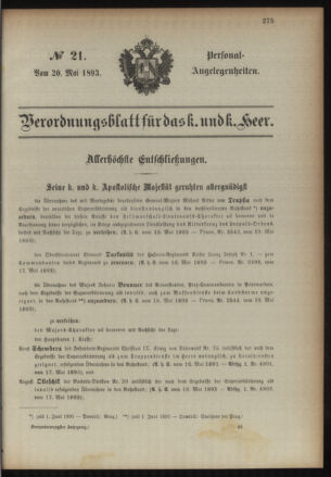 Kaiserlich-königliches Armee-Verordnungsblatt: Personal-Angelegenheiten