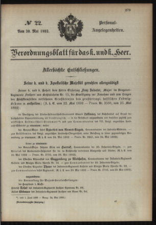 Kaiserlich-königliches Armee-Verordnungsblatt: Personal-Angelegenheiten 18930530 Seite: 1