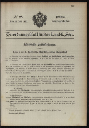 Kaiserlich-königliches Armee-Verordnungsblatt: Personal-Angelegenheiten 18930729 Seite: 1