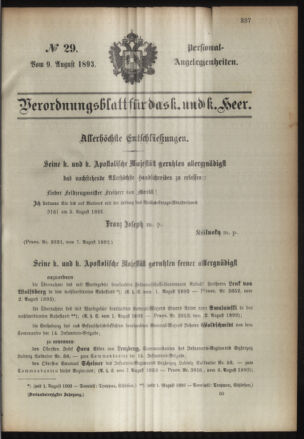 Kaiserlich-königliches Armee-Verordnungsblatt: Personal-Angelegenheiten 18930809 Seite: 1