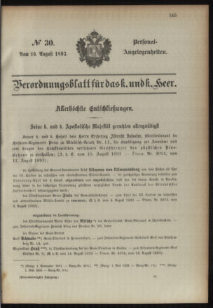 Kaiserlich-königliches Armee-Verordnungsblatt: Personal-Angelegenheiten 18930816 Seite: 1