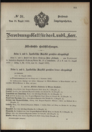 Kaiserlich-königliches Armee-Verordnungsblatt: Personal-Angelegenheiten 18930818 Seite: 1