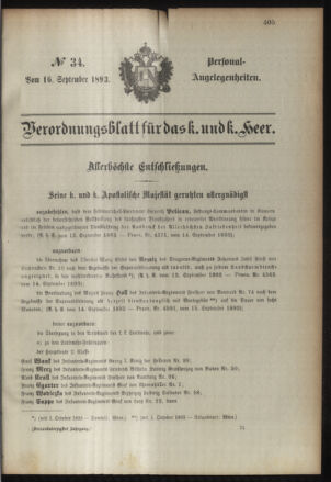 Kaiserlich-königliches Armee-Verordnungsblatt: Personal-Angelegenheiten 18930916 Seite: 1