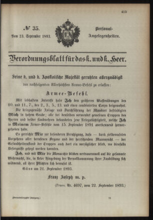 Kaiserlich-königliches Armee-Verordnungsblatt: Personal-Angelegenheiten 18930923 Seite: 1