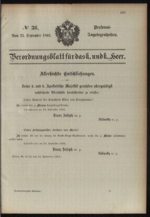 Kaiserlich-königliches Armee-Verordnungsblatt: Personal-Angelegenheiten 18930925 Seite: 1