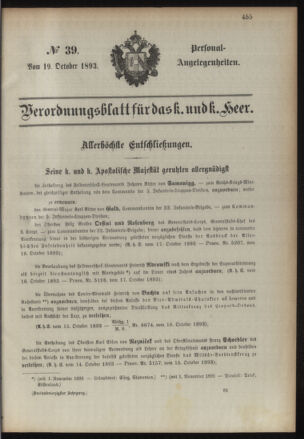 Kaiserlich-königliches Armee-Verordnungsblatt: Personal-Angelegenheiten 18931019 Seite: 1