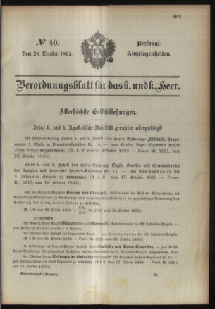 Kaiserlich-königliches Armee-Verordnungsblatt: Personal-Angelegenheiten 18931028 Seite: 1