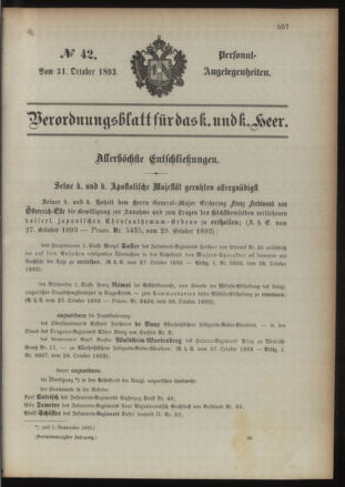 Kaiserlich-königliches Armee-Verordnungsblatt: Personal-Angelegenheiten 18931031 Seite: 1