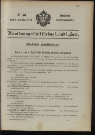 Kaiserlich-königliches Armee-Verordnungsblatt: Personal-Angelegenheiten 18931206 Seite: 1