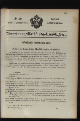 Kaiserlich-königliches Armee-Verordnungsblatt: Personal-Angelegenheiten 18931223 Seite: 1