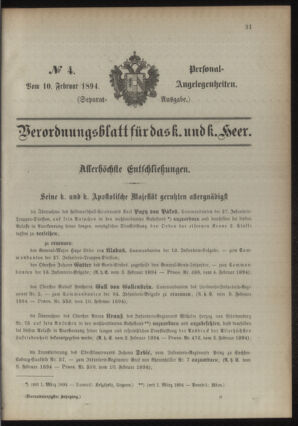 Kaiserlich-königliches Armee-Verordnungsblatt: Personal-Angelegenheiten 18940210 Seite: 1